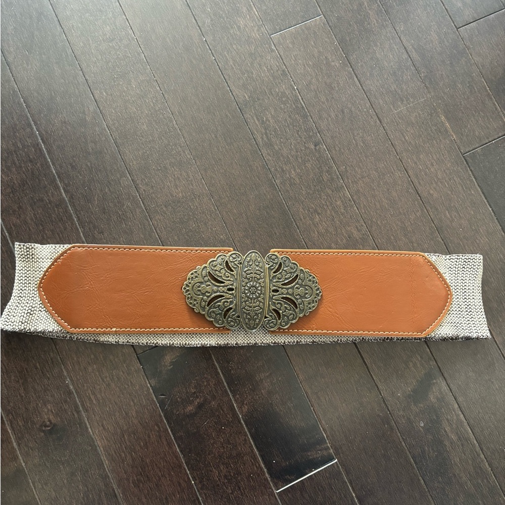 Brown Belt with Ornate Gold Buckle